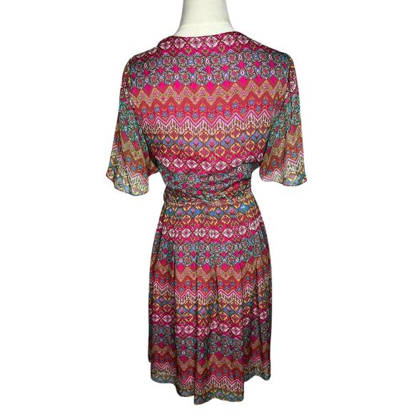 Diane Von Furstenberg Silk Blouson Midi Pink Multicolor DVF Dress Size 4 - Picture 7 of 9